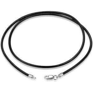 Genuine Black Leather Necklace Cord for Women Men, Sterling Silver Clasp